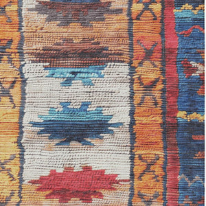 HomeRoots 5' Navy Blue and Copper Tribal Area Rug - Washable, Durable, Indoor/Outdoor Design for High Traffic Spaces 8' X 10' 626867