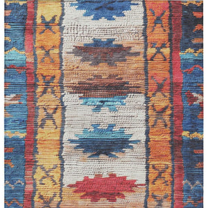 HomeRoots 5' Navy Blue and Copper Tribal Area Rug - Washable, Durable, Indoor/Outdoor Design for High Traffic Spaces 9' X 12' 626868
