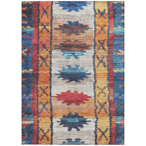 HomeRoots 5' Navy Blue and Copper Tribal Area Rug - Washable, Durable, Indoor/Outdoor Design for High Traffic Spaces 9' X 12' 626868