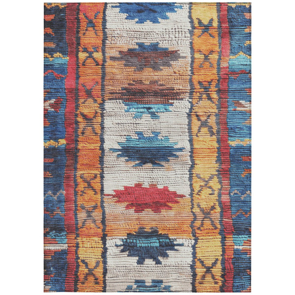 HomeRoots 5' Navy Blue and Copper Tribal Area Rug - Washable, Durable, Indoor/Outdoor Design for High Traffic Spaces 9' X 12' 626868