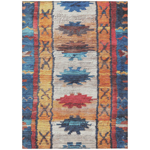 HomeRoots 5' Navy Blue and Copper Tribal Area Rug - Washable, Durable, Indoor/Outdoor Design for High Traffic Spaces 9' X 12' 626868