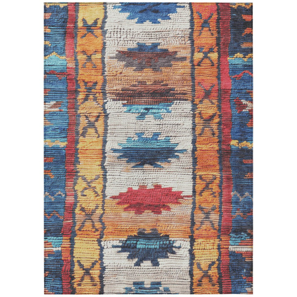 HomeRoots 5' Navy Blue and Copper Tribal Area Rug - Washable, Durable, Indoor/Outdoor Design for High Traffic Spaces 10' X 14' 626869