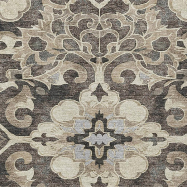 HomeRoots 5' Chocolate and Taupe Damask Area Rug - Elegant, Durable, Machine Washable for Indoor & Outdoor Use 5' X 8' 626884