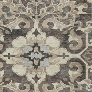 HomeRoots 5' Chocolate and Taupe Damask Area Rug - Elegant, Durable, Machine Washable for Indoor & Outdoor Use 8' X 10' 626886