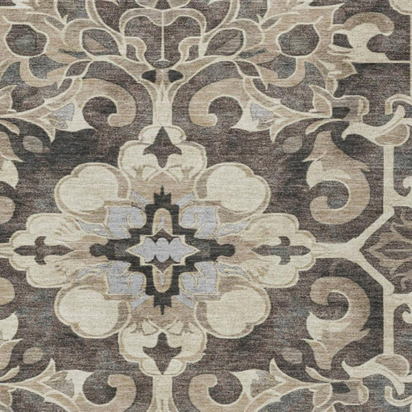 HomeRoots 5' Chocolate and Taupe Damask Area Rug - Elegant, Durable, Machine Washable for Indoor & Outdoor Use 8' X 10' 626886