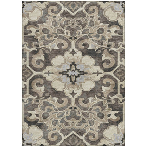 HomeRoots 5' Chocolate and Taupe Damask Area Rug - Elegant, Durable, Machine Washable for Indoor & Outdoor Use 8' X 10' 626886