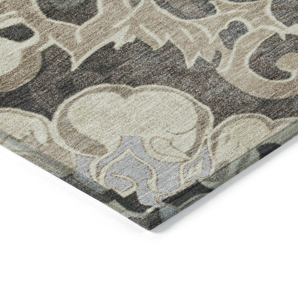 HomeRoots 5' Chocolate and Taupe Damask Area Rug - Elegant, Durable, Machine Washable for Indoor & Outdoor Use 9' X 12' 626887