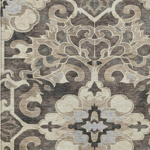 HomeRoots 5' Chocolate and Taupe Damask Area Rug - Elegant, Durable, Machine Washable for Indoor & Outdoor Use 9' X 12' 626887