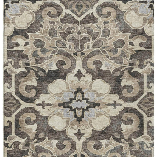 HomeRoots 5' Chocolate and Taupe Damask Area Rug - Elegant, Durable, Machine Washable for Indoor & Outdoor Use 10' X 14' 626888