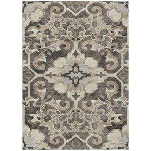 HomeRoots 5' Chocolate and Taupe Damask Area Rug - Elegant, Durable, Machine Washable for Indoor & Outdoor Use 10' X 14' 626888