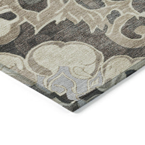 HomeRoots 5' Chocolate and Taupe Damask Area Rug - Elegant, Durable, Machine Washable for Indoor & Outdoor Use 10' X 14' 626888