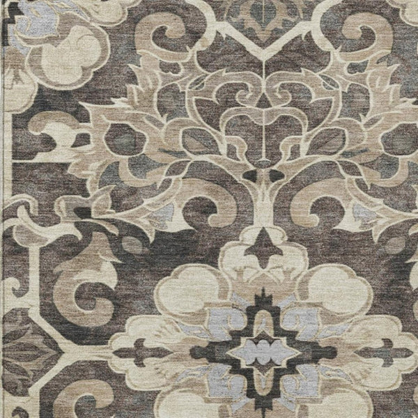 HomeRoots 5' Chocolate and Taupe Damask Area Rug - Elegant, Durable, Machine Washable for Indoor & Outdoor Use 10' X 14' 626888