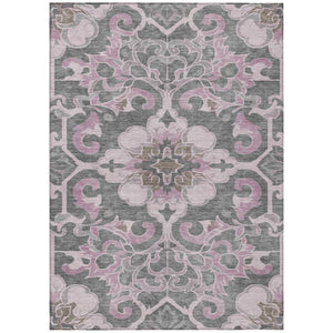 HomeRoots 5' Elegant Pink and Charcoal Damask Area Rug – Durable, Machine-Washable for Indoor and Outdoor Use 8' X 10' 626892