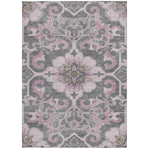 HomeRoots 5' Elegant Pink and Charcoal Damask Area Rug – Durable, Machine-Washable for Indoor and Outdoor Use 9' X 12' 626893