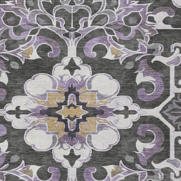 HomeRoots 5' Elegant Purple and Charcoal Damask Area Rug – Washable, Durable, Indoor-Outdoor Versatility 5' X 8' 626896