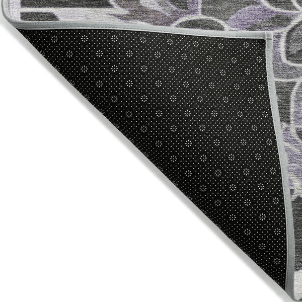 HomeRoots 5' Elegant Purple and Charcoal Damask Area Rug – Washable, Durable, Indoor-Outdoor Versatility 8' Round 626897