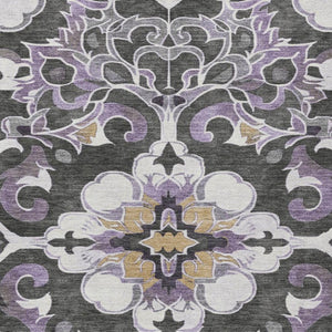 HomeRoots 5' Elegant Purple and Charcoal Damask Area Rug – Washable, Durable, Indoor-Outdoor Versatility 8' X 10' 626898