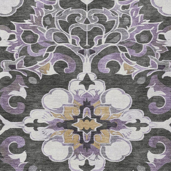 HomeRoots 5' Elegant Purple and Charcoal Damask Area Rug – Washable, Durable, Indoor-Outdoor Versatility 8' X 10' 626898