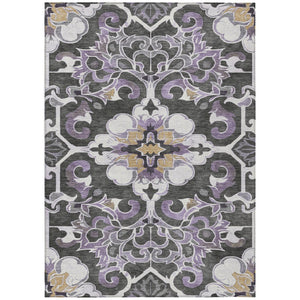 HomeRoots 5' Elegant Purple and Charcoal Damask Area Rug – Washable, Durable, Indoor-Outdoor Versatility 8' X 10' 626898