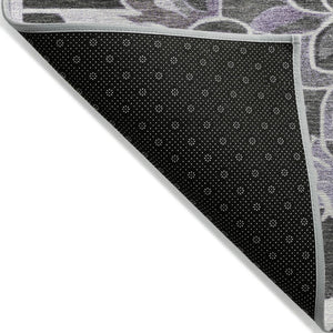 HomeRoots 5' Elegant Purple and Charcoal Damask Area Rug – Washable, Durable, Indoor-Outdoor Versatility 8' X 10' 626898