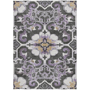 HomeRoots 5' Elegant Purple and Charcoal Damask Area Rug – Washable, Durable, Indoor-Outdoor Versatility 10' X 14' 626900