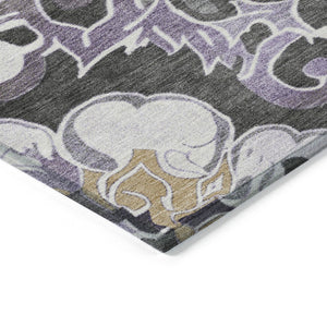 HomeRoots 5' Elegant Purple and Charcoal Damask Area Rug – Washable, Durable, Indoor-Outdoor Versatility 10' X 14' 626900