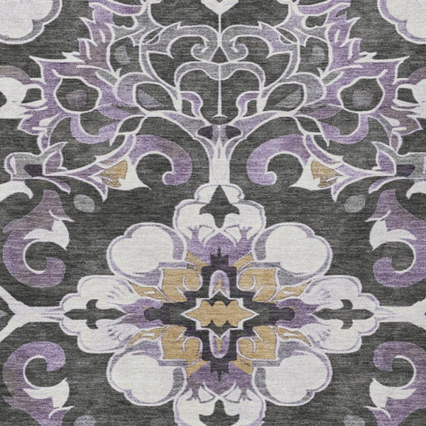 HomeRoots 5' Elegant Purple and Charcoal Damask Area Rug – Washable, Durable, Indoor-Outdoor Versatility 10' X 14' 626900