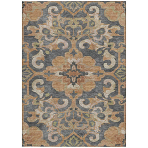 HomeRoots 5' Terra Cotta and Charcoal Damask Area Rug - Stylish, Durable, Washable for Indoor and Outdoor Use 5' X 8' 626908