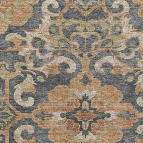 HomeRoots 5' Terra Cotta and Charcoal Damask Area Rug - Stylish, Durable, Washable for Indoor and Outdoor Use 5' X 8' 626908
