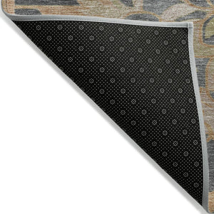 HomeRoots 5' Terra Cotta and Charcoal Damask Area Rug - Stylish, Durable, Washable for Indoor and Outdoor Use 8' Round 626909