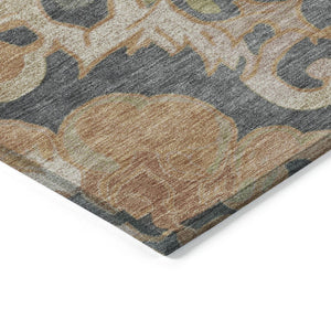 HomeRoots 5' Terra Cotta and Charcoal Damask Area Rug - Stylish, Durable, Washable for Indoor and Outdoor Use 8' Round 626909