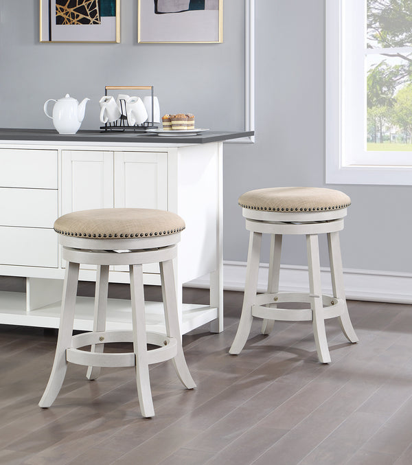 OSP Home Furnishings Round Backless Swivel Stool - Set of 2 Beige / White Washed