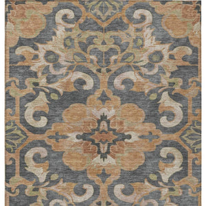 HomeRoots 5' Terra Cotta and Charcoal Damask Area Rug - Stylish, Durable, Washable for Indoor and Outdoor Use 8' X 10' 626910