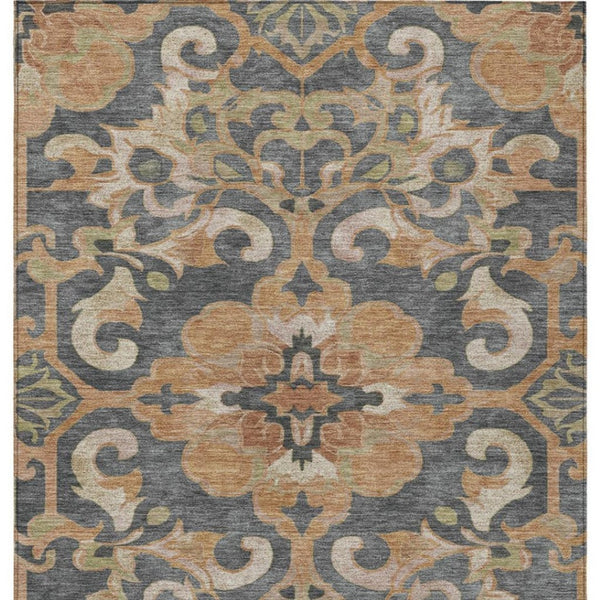 HomeRoots 5' Terra Cotta and Charcoal Damask Area Rug - Stylish, Durable, Washable for Indoor and Outdoor Use 8' X 10' 626910