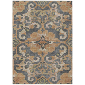 HomeRoots 5' Terra Cotta and Charcoal Damask Area Rug - Stylish, Durable, Washable for Indoor and Outdoor Use 8' X 10' 626910