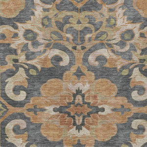 HomeRoots 5' Terra Cotta and Charcoal Damask Area Rug - Stylish, Durable, Washable for Indoor and Outdoor Use 8' X 10' 626910