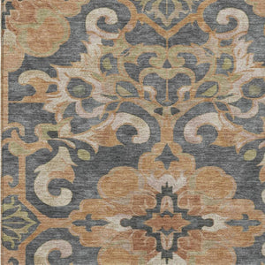 HomeRoots 5' Terra Cotta and Charcoal Damask Area Rug - Stylish, Durable, Washable for Indoor and Outdoor Use 9' X 12' 626911