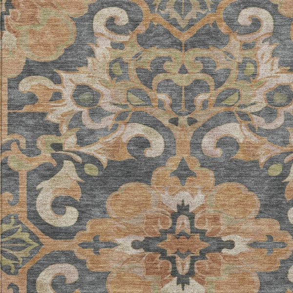 HomeRoots 5' Terra Cotta and Charcoal Damask Area Rug - Stylish, Durable, Washable for Indoor and Outdoor Use 10' X 14' 626912
