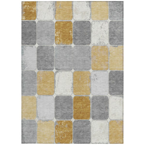 HomeRoots 5' Gold and Gray Geometric Indoor Outdoor Area Rug - Stylish, Washable, and Stain-Resistant Solution 8' X 10' 626939