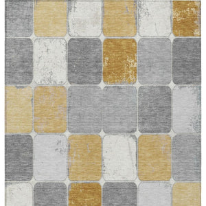 HomeRoots 5' Gold and Gray Geometric Indoor Outdoor Area Rug - Stylish, Washable, and Stain-Resistant Solution 9' X 12' 626940