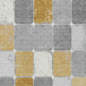 HomeRoots 5' Gold and Gray Geometric Indoor Outdoor Area Rug - Stylish, Washable, and Stain-Resistant Solution 10' X 14' 626941