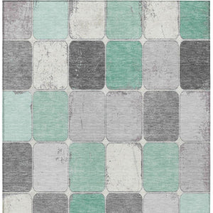 HomeRoots 5' Modern Mint Green and Gray Geometric Washable Area Rug for Indoor and Outdoor Durability 5' X 8' 626943