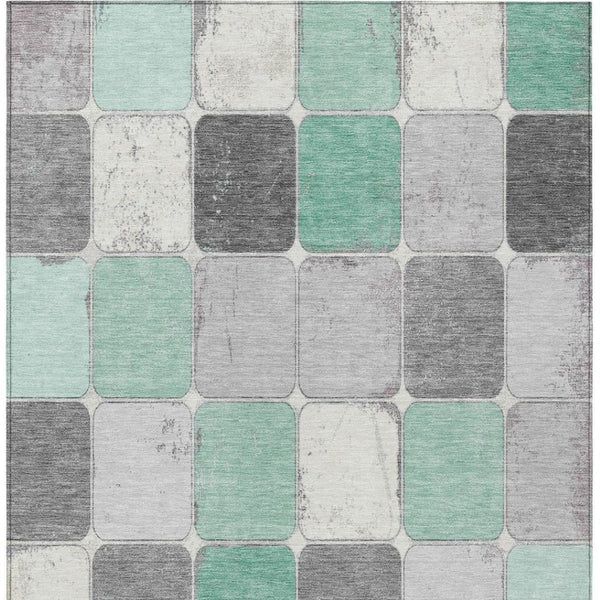 HomeRoots 5' Modern Mint Green and Gray Geometric Washable Area Rug for Indoor and Outdoor Durability 5' X 8' 626943