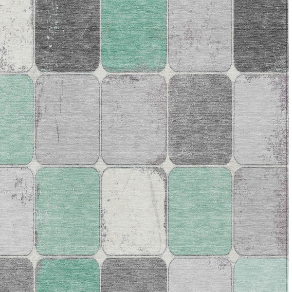 HomeRoots 5' Modern Mint Green and Gray Geometric Washable Area Rug for Indoor and Outdoor Durability 5' X 8' 626943