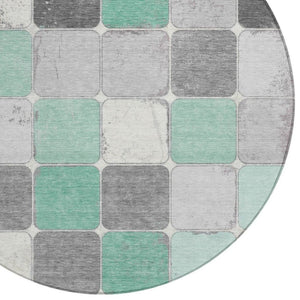 HomeRoots 5' Modern Mint Green and Gray Geometric Washable Area Rug for Indoor and Outdoor Durability 8' Round 626944
