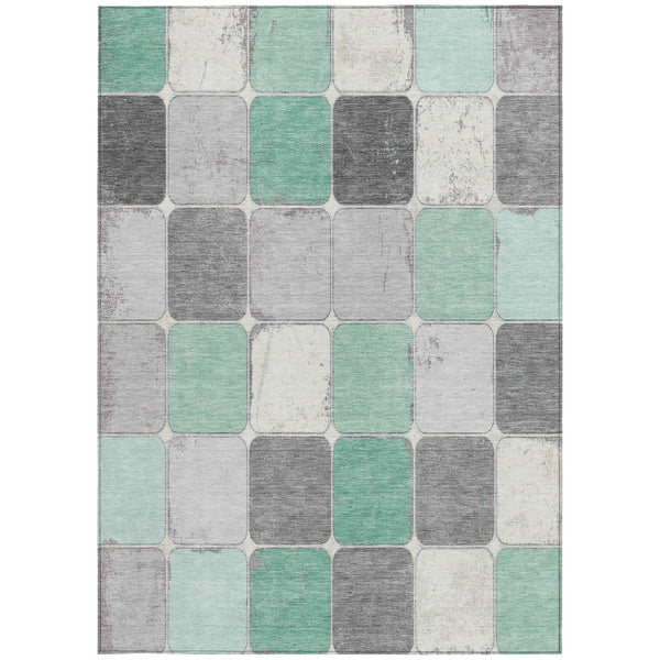 HomeRoots 5' Modern Mint Green and Gray Geometric Washable Area Rug for Indoor and Outdoor Durability 8' X 10' 626945
