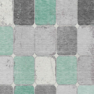 HomeRoots 5' Modern Mint Green and Gray Geometric Washable Area Rug for Indoor and Outdoor Durability 9' X 12' 626946
