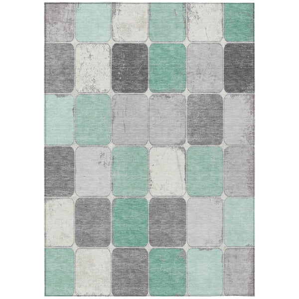 HomeRoots 5' Modern Mint Green and Gray Geometric Washable Area Rug for Indoor and Outdoor Durability 9' X 12' 626946