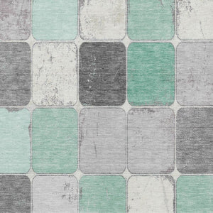 HomeRoots 5' Modern Mint Green and Gray Geometric Washable Area Rug for Indoor and Outdoor Durability 10' X 14' 626947