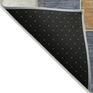 HomeRoots 5' Stylish Geometric Area Rug in Rust and Denim Blue - Durable, Washable for Indoor/Outdoor Use 5' X 8' 626949